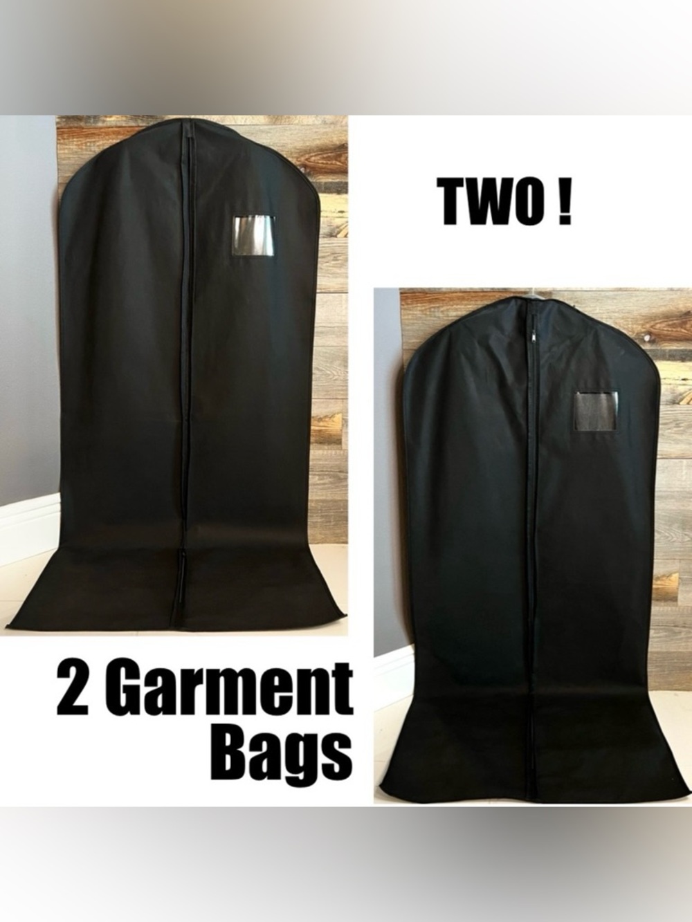 TWO Garment/Travel/Storage Bags, Black, Zippered, Bundled 2 Set, Peekaboo Window